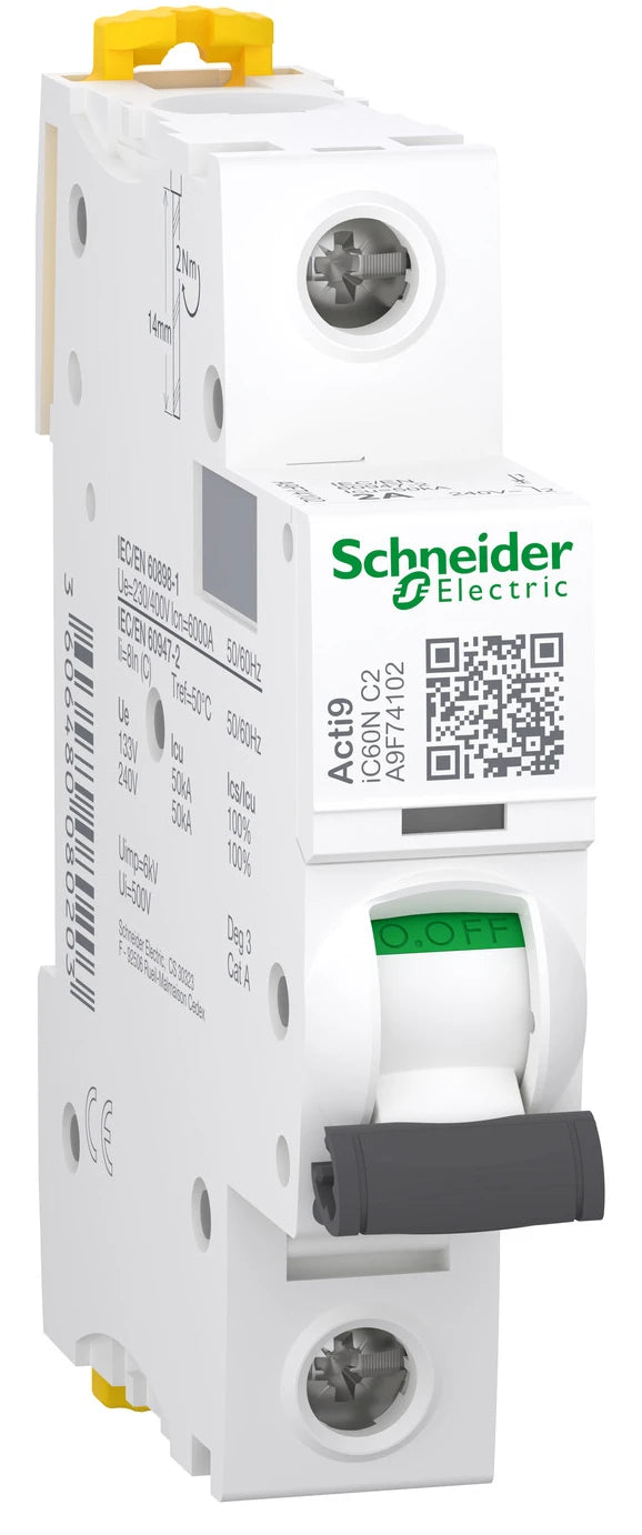 Автоматичний вимикач Schneider Electric Acti9 iC60N (1P, 2A, C, 6kA) (A9F74102)