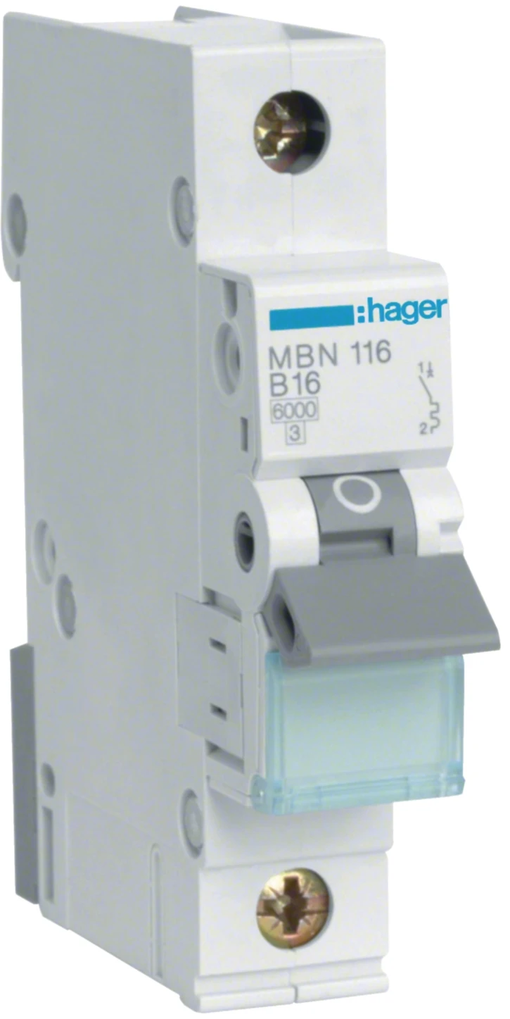 Автоматичний вимикач Hager MBN116 (1P, 16A, 6кА, B)