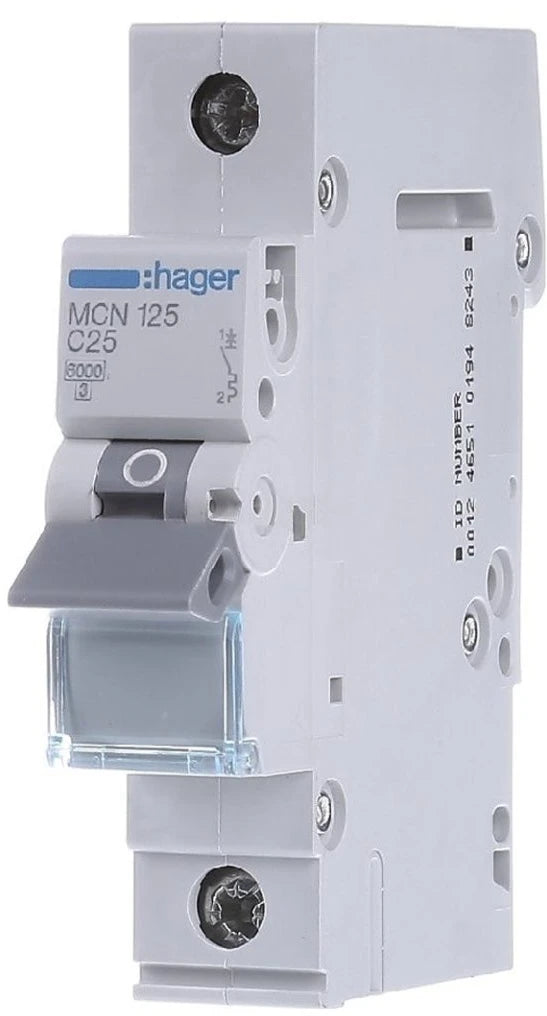 Автоматичний вимикач Hager MCN125 (1п, С, 25A, 6кА, 1м)