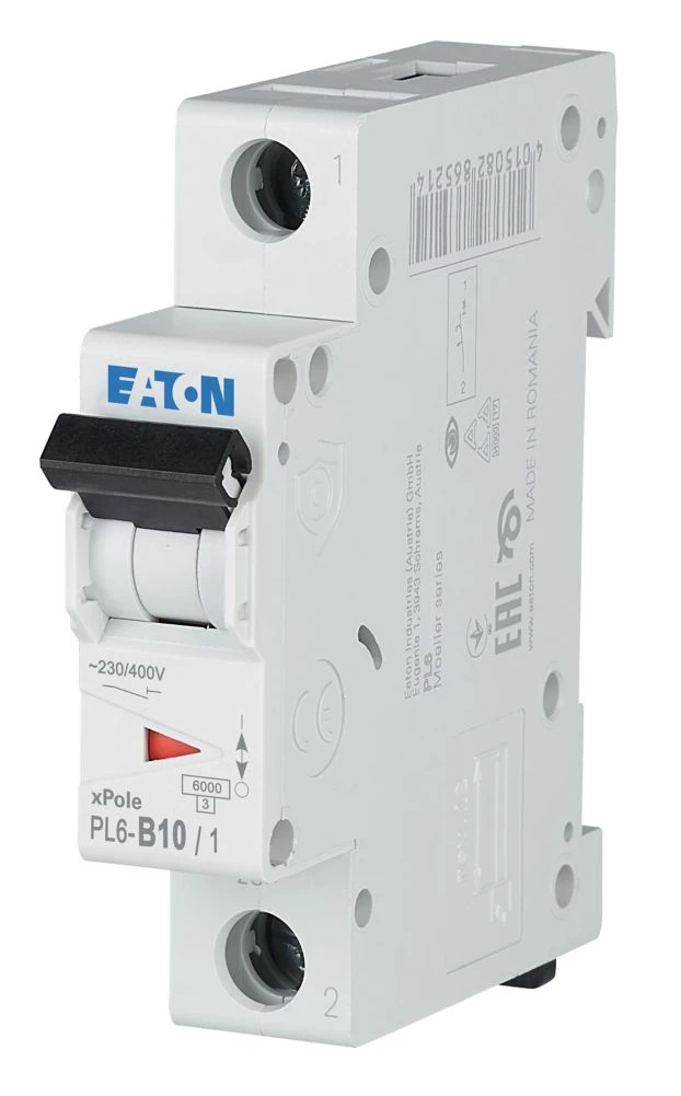 Автоматичний вимикач Eaton PL6-B10/1 (1P, В, 10 А, 6 кА) White (286519)