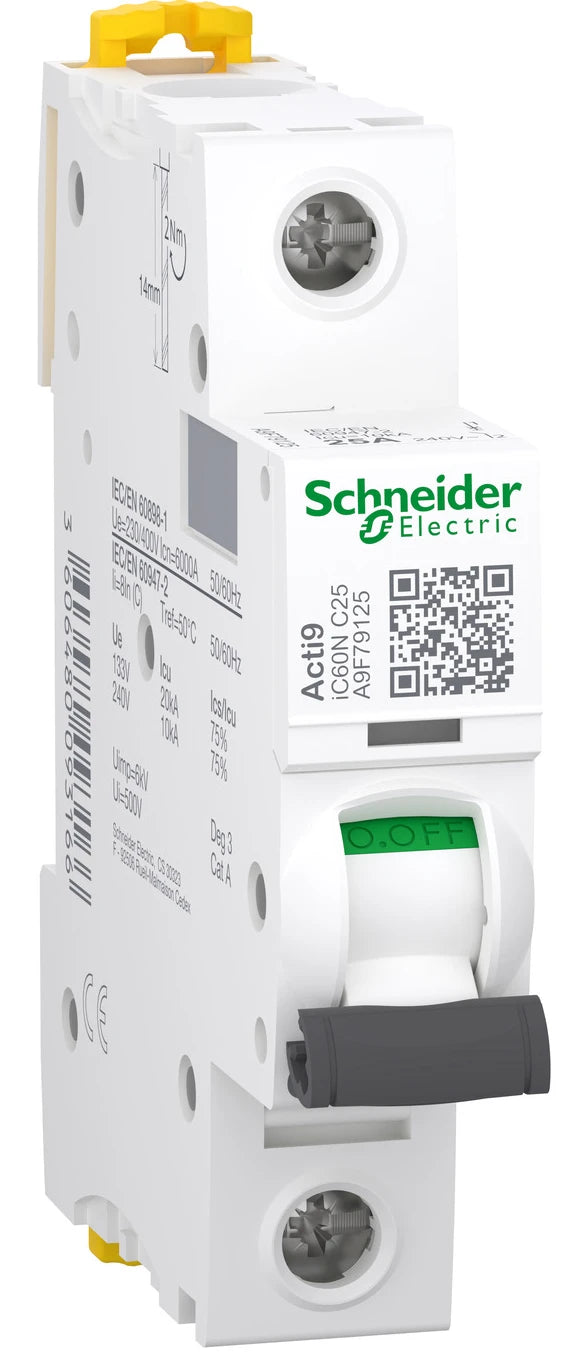 Автоматичний вимикач Schneider Electric Acti9 iC60N (1P, 25A, C, 6кА) (A9F79125)