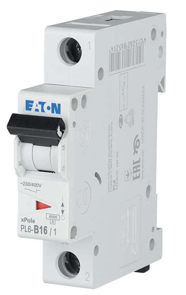Автоматичний вимикач Eaton PL6-B16/1 (1P, В, 16 А, 6 кА) White (286521)