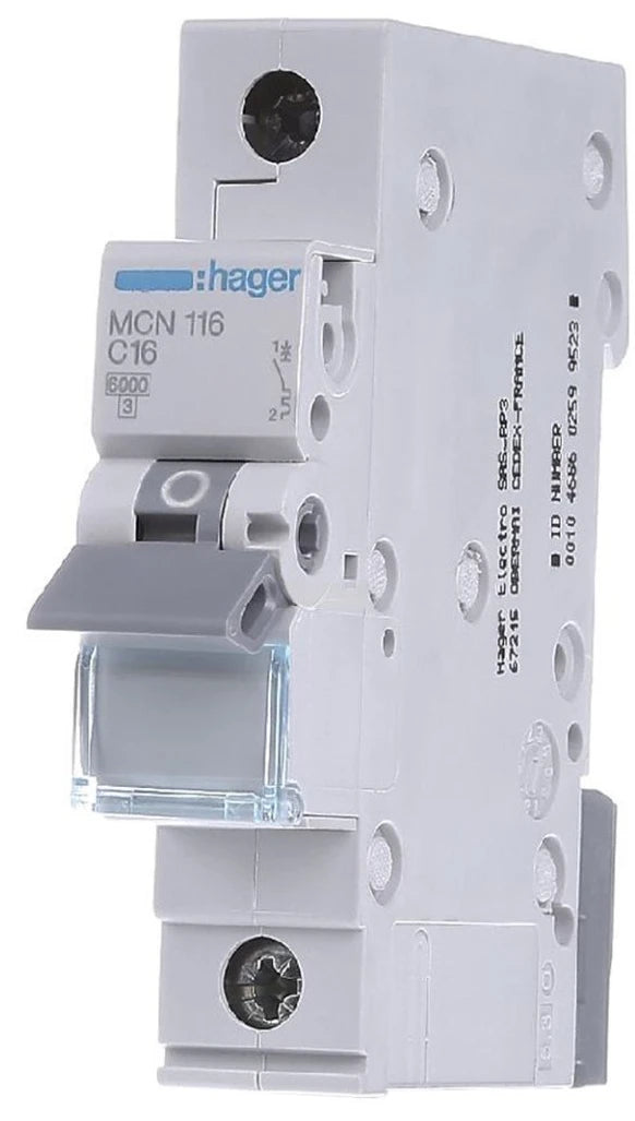 Автоматичний вимикач Hager MCN116 (1п, 6kA, C, 16A, 1м)