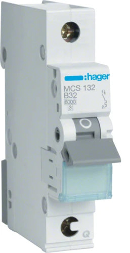 Автоматичний вимикач Hager MCS132 (1P, 6kA, C, 32A, 1M)