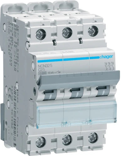 Автоматичний вимикач Hager NCN325 (3п, 10kA, C, 25A, 3м)