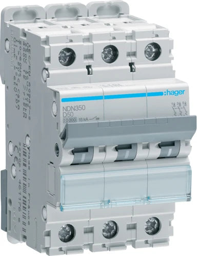 Автоматичний вимикач Hager NDN350 (3п, D, 50А, 10кА, 3м)