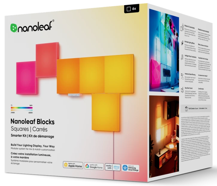 Розумні світлові панелі Nanoleaf Blocks Squares Smarter Kit з підтримкою HomeKit і Matter — 6 шт. (N8100K02-6BS)