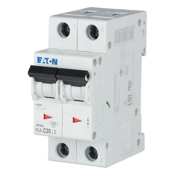 Автоматичний вимикач Eaton PL6-C20/2 (2P, C, 20 А, 6 кА) White (286568)