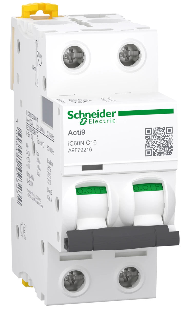 Автоматичний вимикач Schneider Electric Acti9 iC60N (2P, 16A, C, 6кА) (A9F79216)