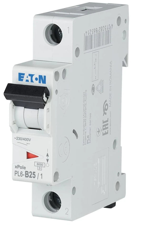 Автоматичний вимикач Eaton PL6-B25/1 (1P, В, 25 А, 6 кА) White (286523)