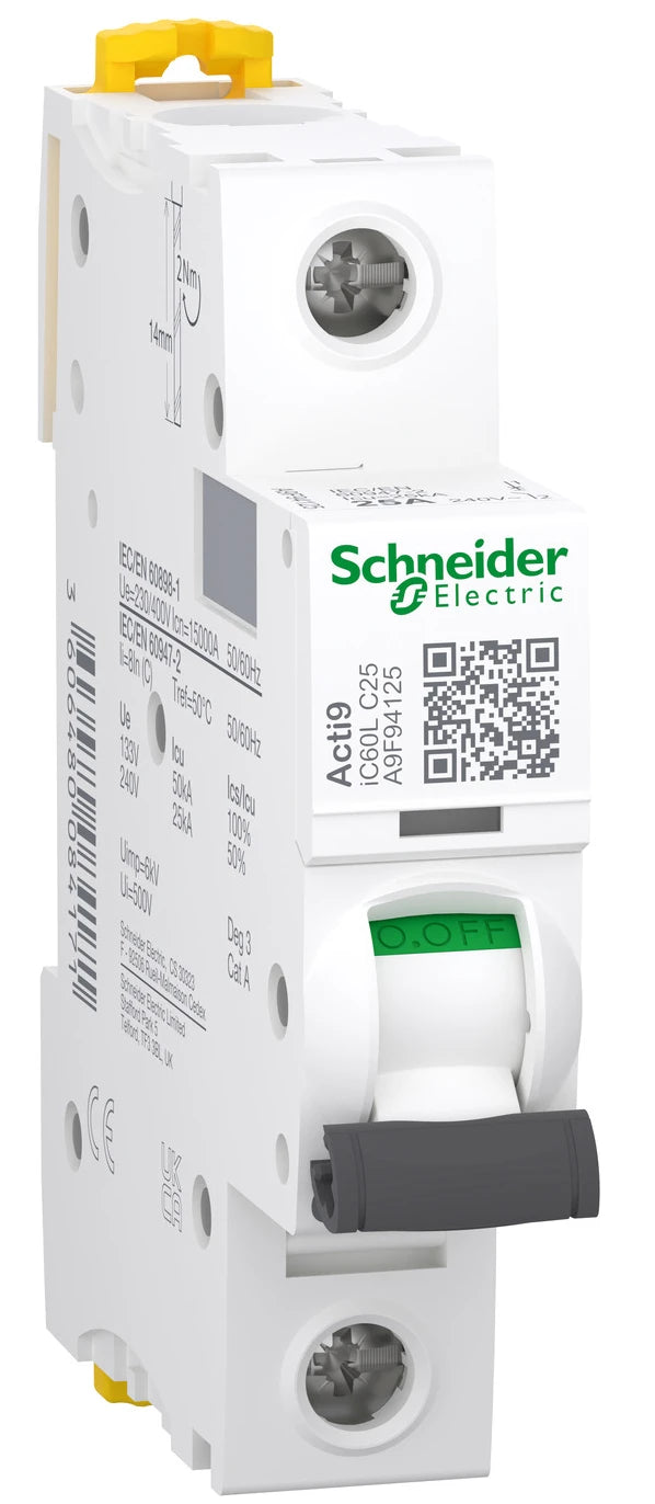 Автоматичний вимикач Schneider Electric Acti9 iC60L (1P, 25A, C, 15kA) (A9F94125)