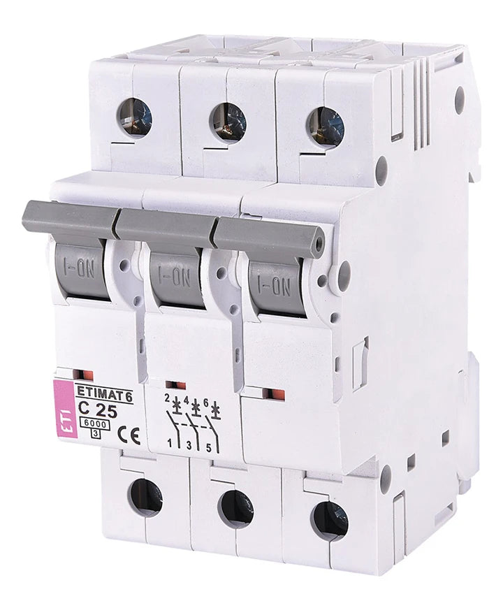 Автоматичний вимикач ETI ETIMAT 6 (3p, C, 25А, 6 kA) (2145518)