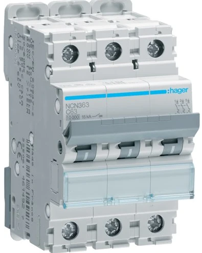 Автоматичний вимикач Hager NCN363 (3п 10kA C-63A 3м)