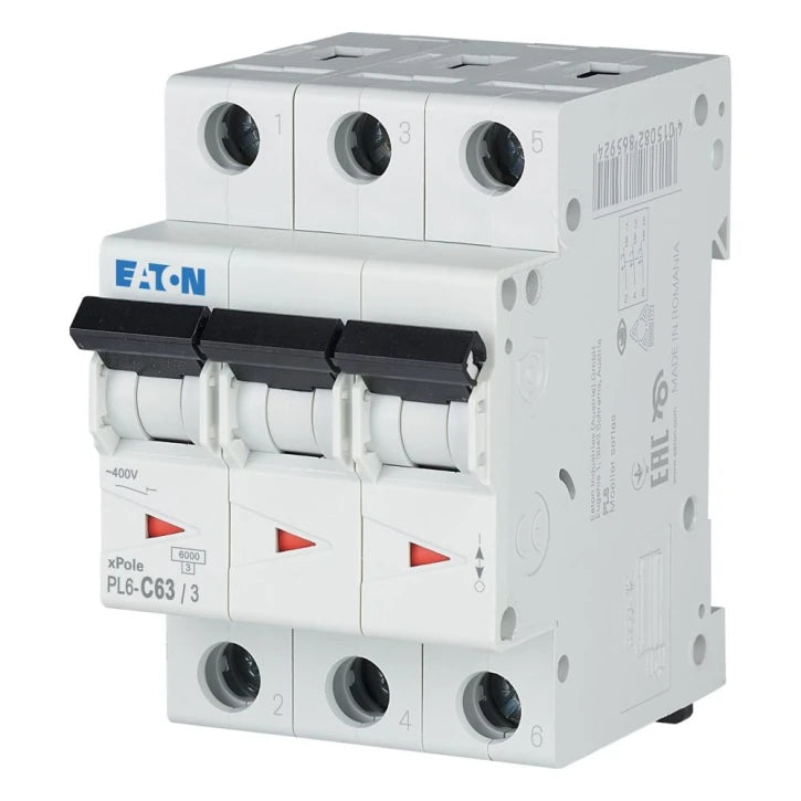 Автоматичний вимикач Eaton PL6-C63/3 (3P, C, 63 А, 6 кА) White (286607)