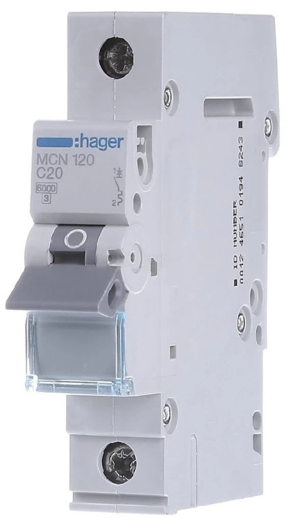 Автоматичний вимикач Hager MCN120 (1п, 6kA, C, 20A, 1м)