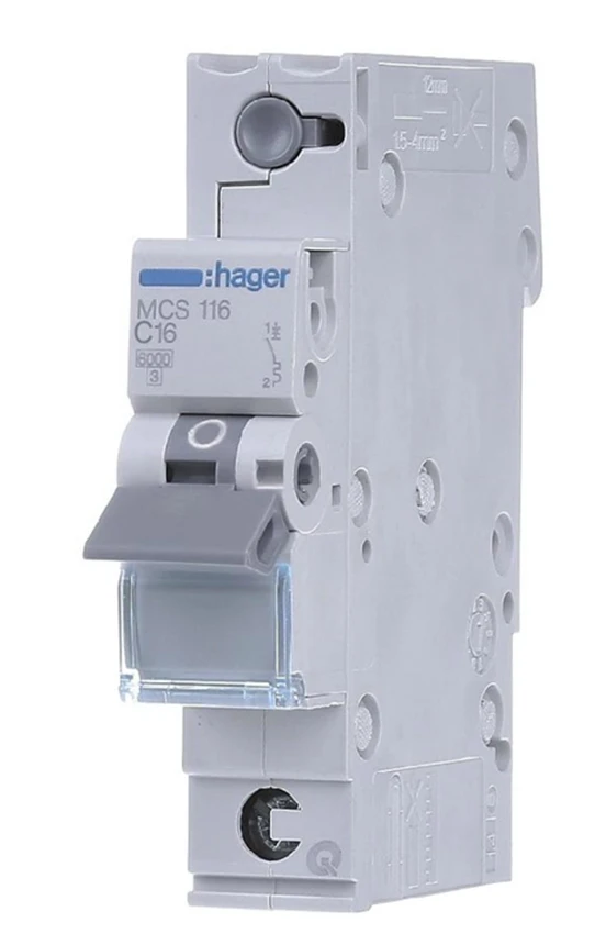 Автоматичний вимикач Hager QC (1P, 6kA, C-16A, 1M) (MCS116)