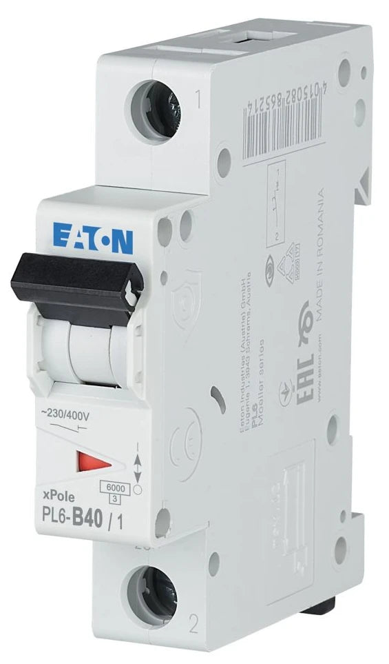 Автоматичний вимикач Eaton PL6-B40/1 (1P, В, 40 А, 6 кА) White (286525)