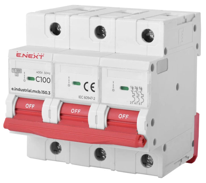 Автоматичний вимикач E.Next e.industrial.mcb.150.3.C100 (3р, 100A, C, 15кА) (i0630036)