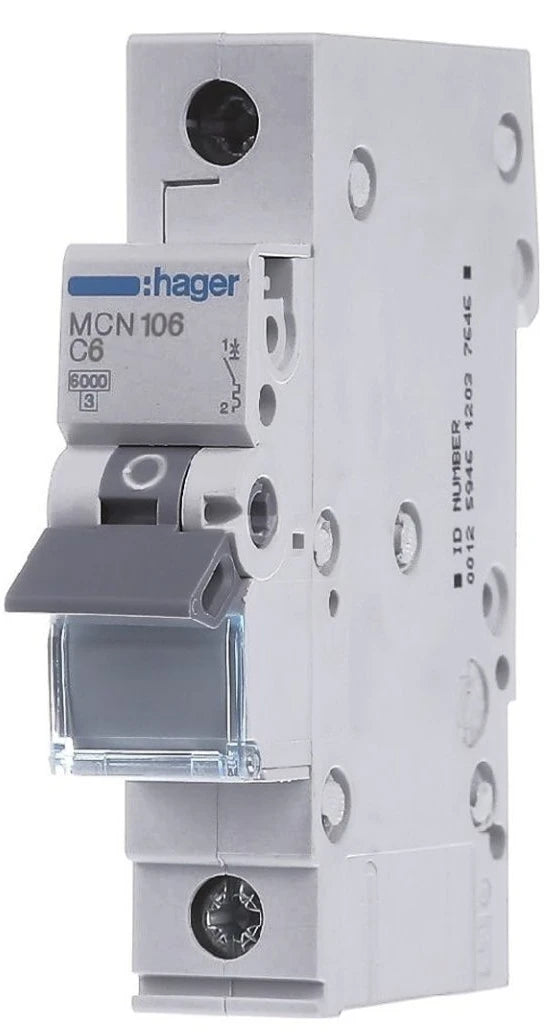 Автоматичний вимикач Hager MCN106 (1п, 6kA, C, 6A, 1м)
