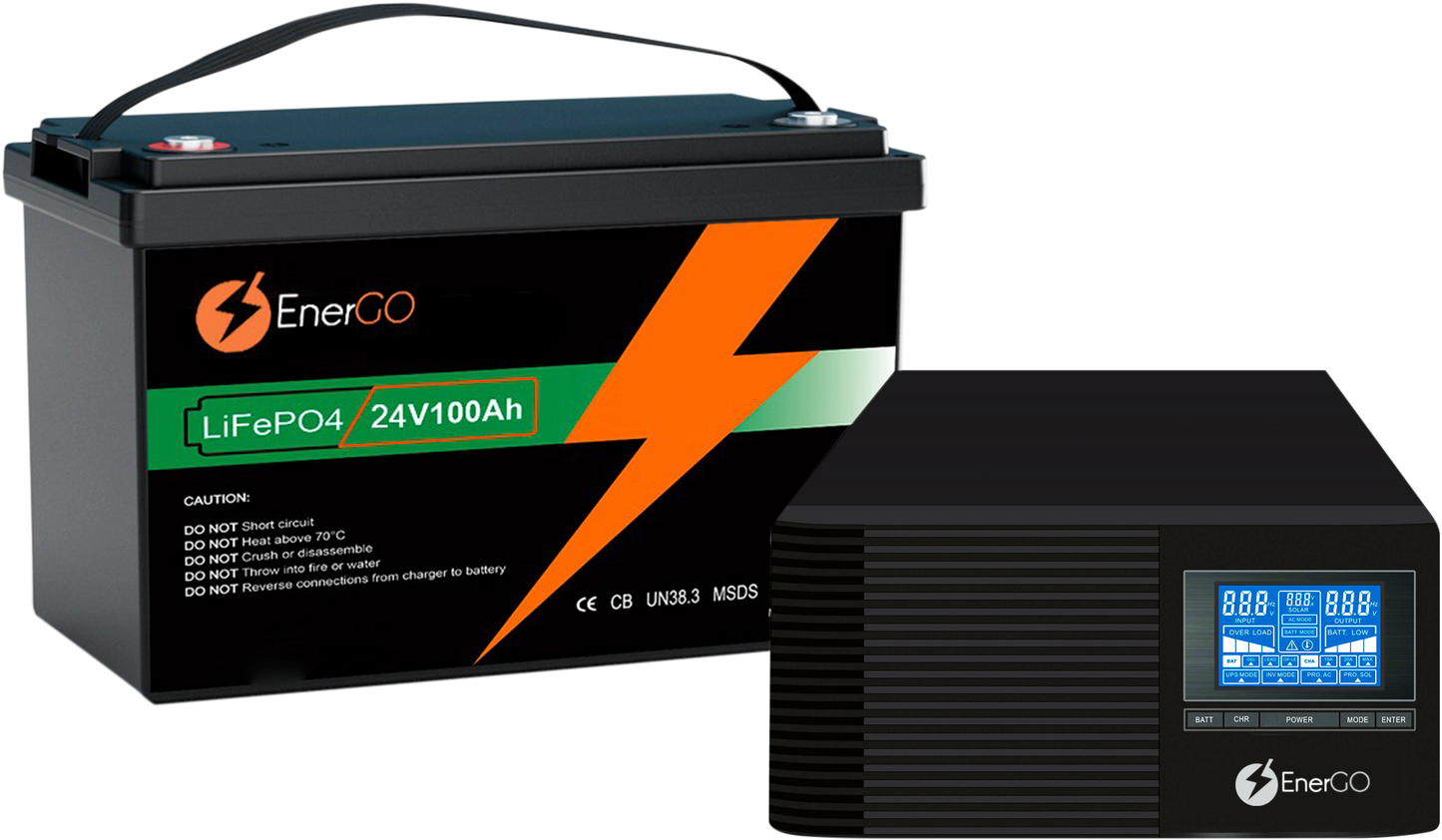 Комплект резервного живлення EnerGo NRG-1500+ 1200W + Акумулятор EnerGo LiFePO4 24V 100Ah (NRG-KM24100LF-BX)