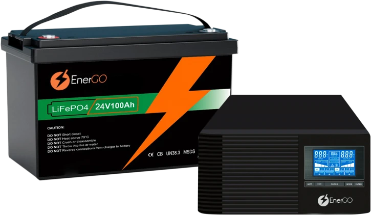 Комплект резервного живлення EnerGo NRG-1500+ 1200W + Акумулятор EnerGo LiFePO4 24V 100Ah (NRG-KM24100LF-BX)