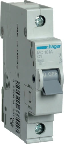 Автоматичний вимикач Hager MC101A (1п, C, 1A, 6кА, 1м)