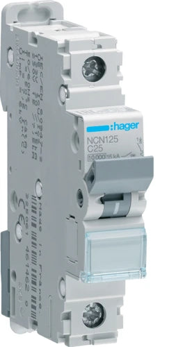 Автоматичний вимикач Hager NCN125 (1п, 10kA, C, 25A, 1м)