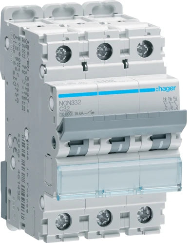 Автоматичний вимикач Hager NCN332 (3п, 10kA, C, 32A, 3м)