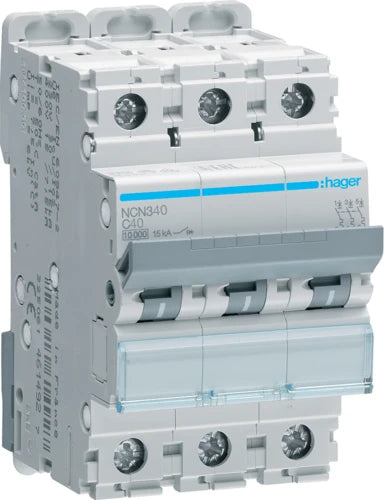 Автоматичний вимикач Hager NCN340 (3п, 10kA, C-40A, 3м)