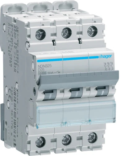 Автоматичний вимикач Hager NDN325 (3п, D, 25А, 10кА, 3м)