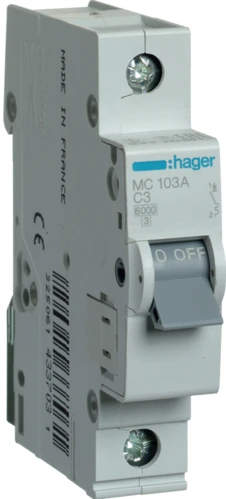 Автоматичний вимикач Hager MC103A (1P, C, 3A, 6кА)