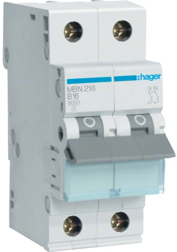 Автоматичний вимикач Hager MBN216 (2P, 16A, 6кА B)