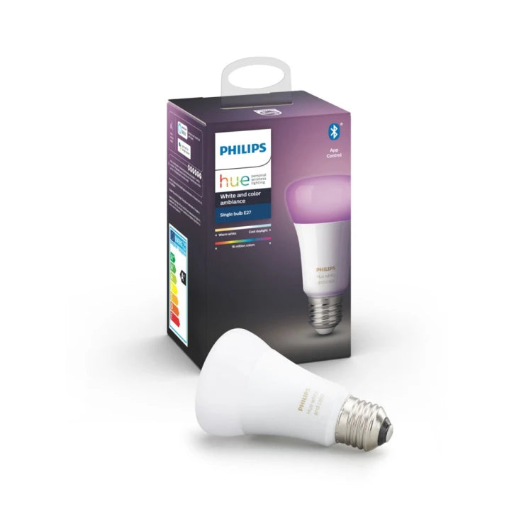 Розумна лампа Philips Hue Single Bulb E27, 9W(60Вт), 2000K-6500K, Color, Bluetooth, димована Philips 14362