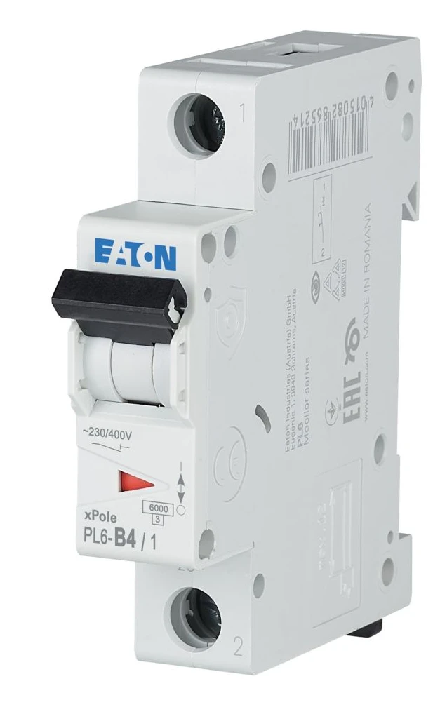 Автоматичний вимикач Eaton PL6-B4/1 (1P, В, 4 А, 6 кА) White (286517)